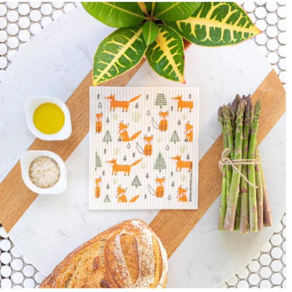 Swedish Dishcloth 12-piece Set Foxes with Trees